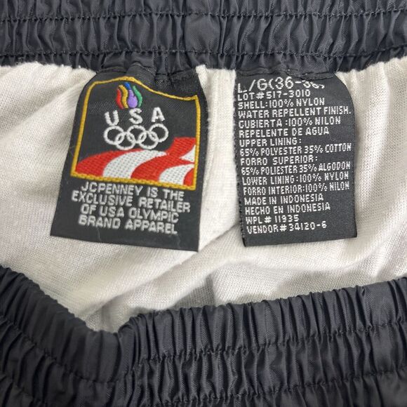 VINTAGE USA Olympics Mens Large Black Windsuit Pants Tearaway Jogger Y2K - Picture 5 of 7